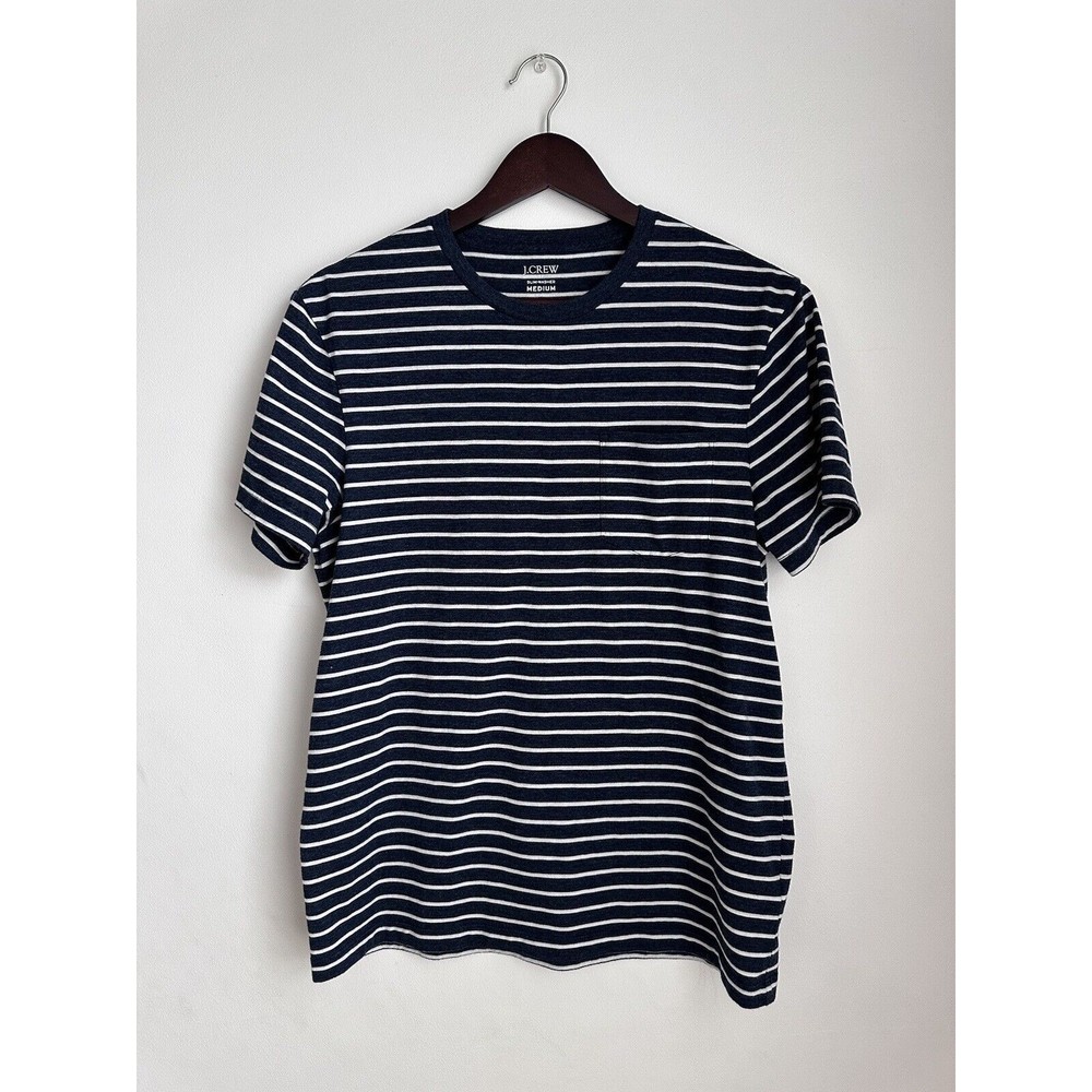 J.Crew Slim-Washed Men's Navy White Striped Pocket T-Shirt Size Medium